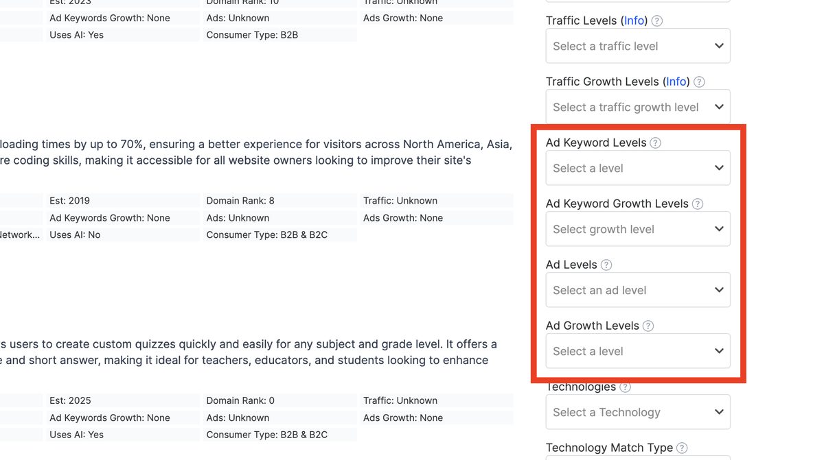 Find the newest SaaS companies running paid ads