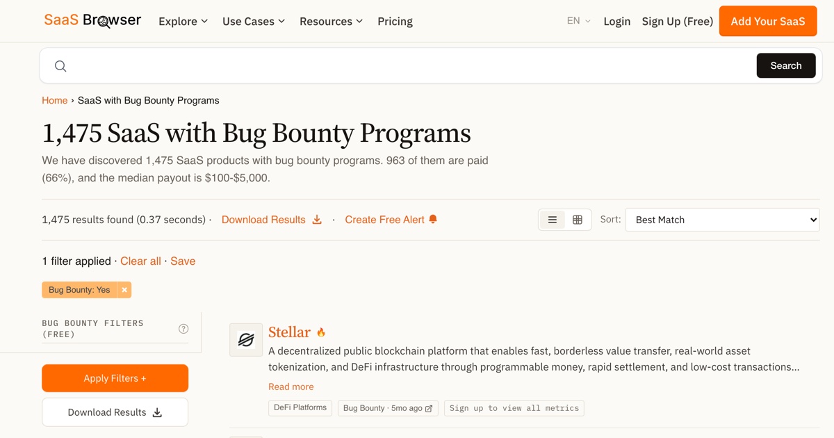 Find SaaS companies with paid bug bounty programs